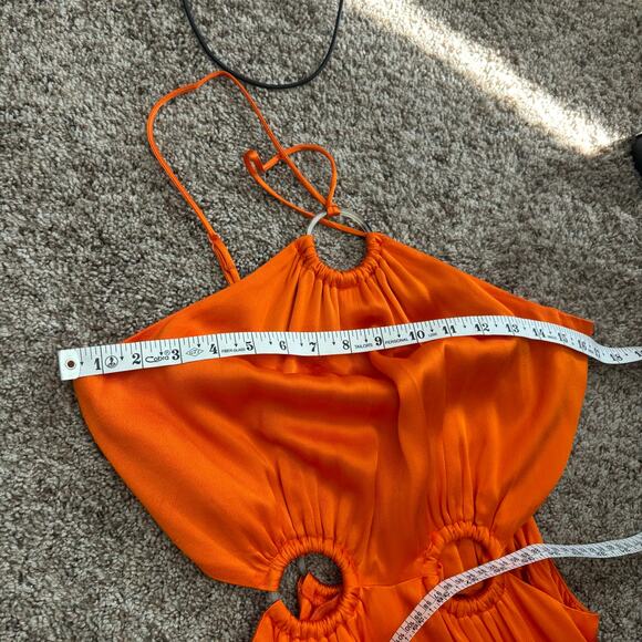 ELIATT Visitant Satin Maxi Dress in Papaya Orange Cut Out Maxi Sz S - Picture 5 of 16